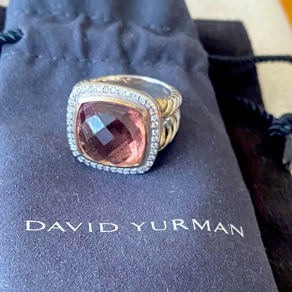 David Yurman Sterling Silver 14mm 
Morganite Diamond Albion Ring